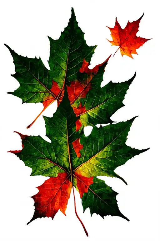 12 Green Maple Leafs Enveloping A Single Red Maple Leaf