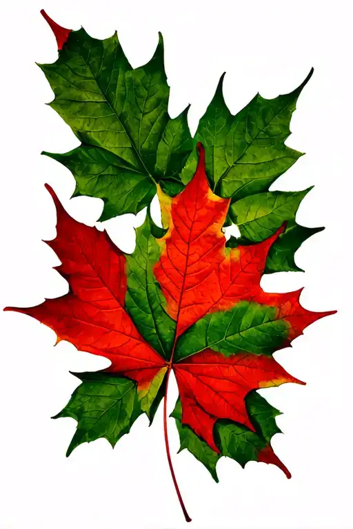 12 Green Maple Leafs Surrounding 1 Red Maple Leaf