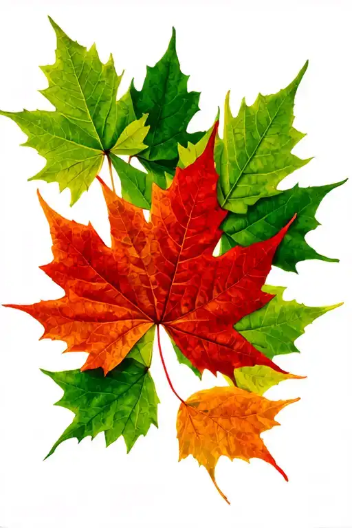 12 Green Maple Leafs Surrounding 1 Red Maple Leaf