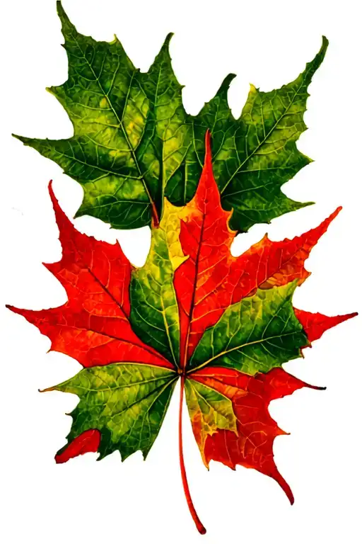 12 Green Maple Leafs Covered 1 Red Maple Leaf