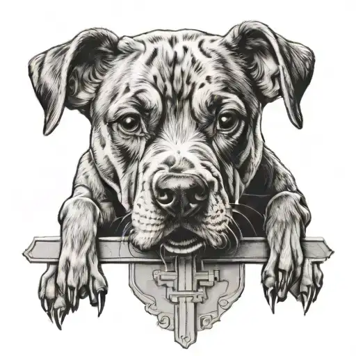 Cross With Dog Head Tattoo Holding