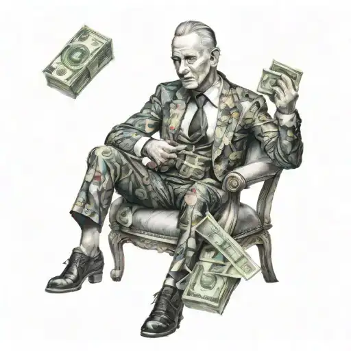 Sigma Man Mewing Surrounded By Money And Women