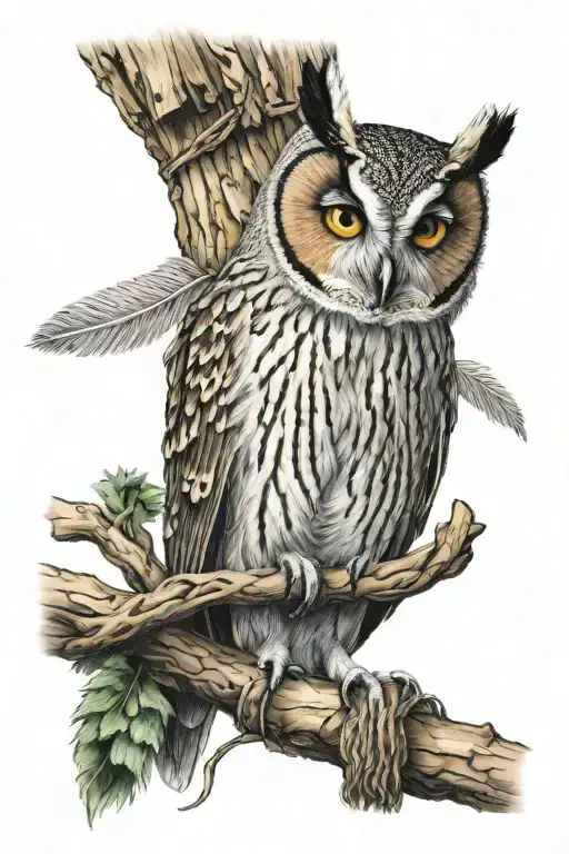 Long Eared Owl With Yarn And Knitting Needles