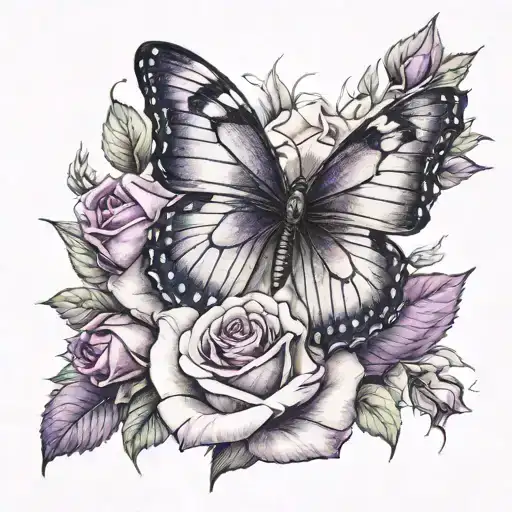 Butterfly And Purple Rose