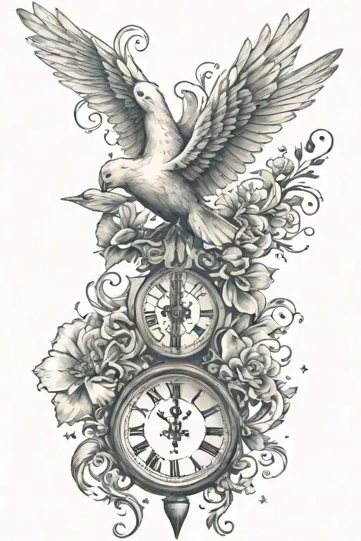 Cross And Doves Flying With Roman Numerals