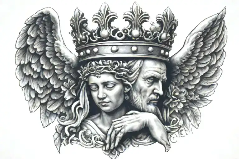 Crown With Wings And Angel Praying Hands