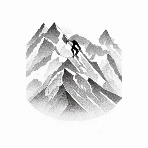 A Minimalist Tattoo Of A Climber Conquering A Mountain Peak