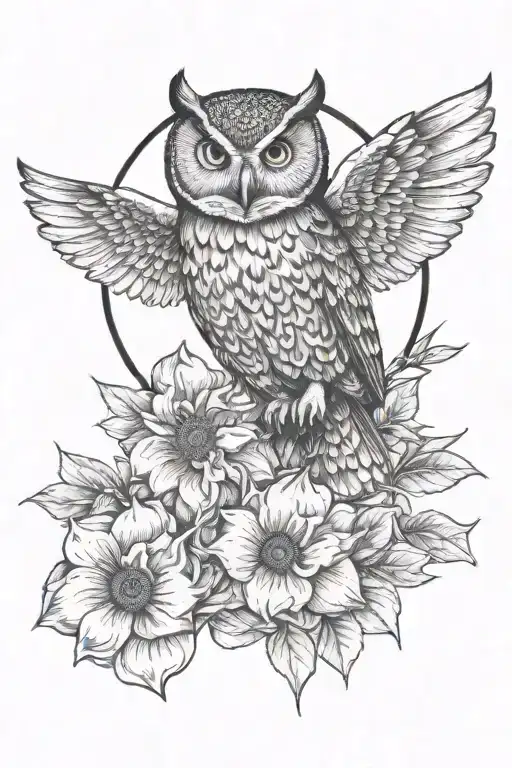 Owl Flying In Sun Setting Holding A Flower