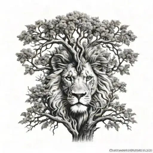 Big Tree And The Tree Crown Is A Face Of A Small Lion Head