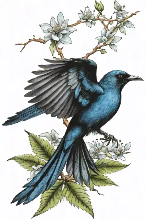 New Zealand Tui Bird In Flight