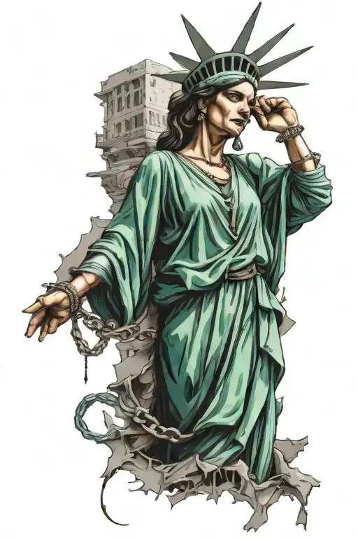 A Beautiful Girl Dress Like Statue Of Liberty Wearing Handcuffs And Is Beaten Up But Still Laughing