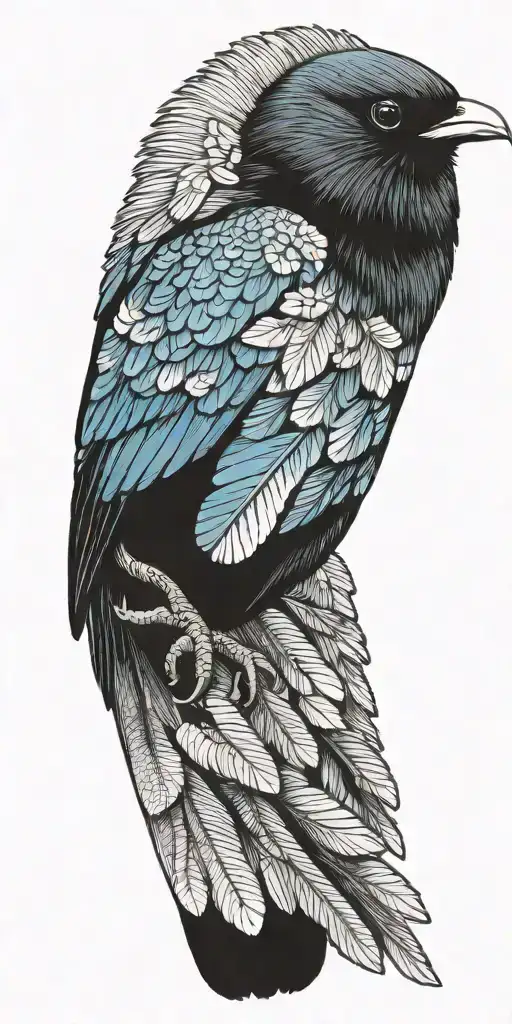 New Zealand Tui Swooping Down Wings Spread No Background