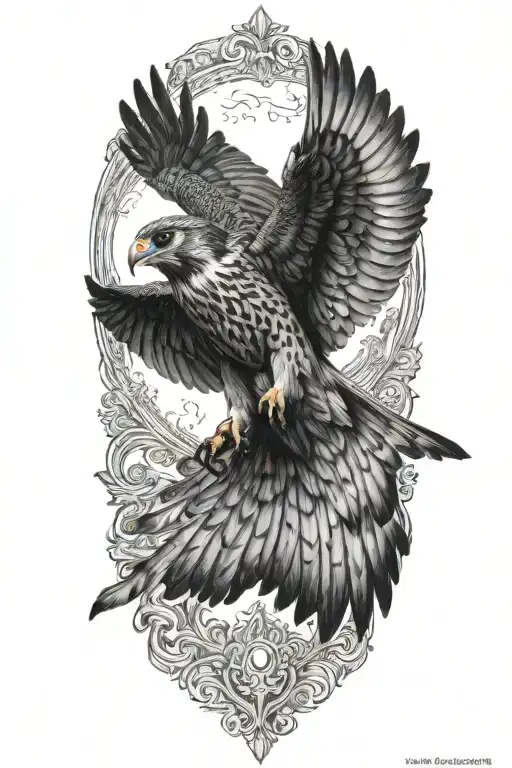 Large Falcon Swooping Down Wings Spread