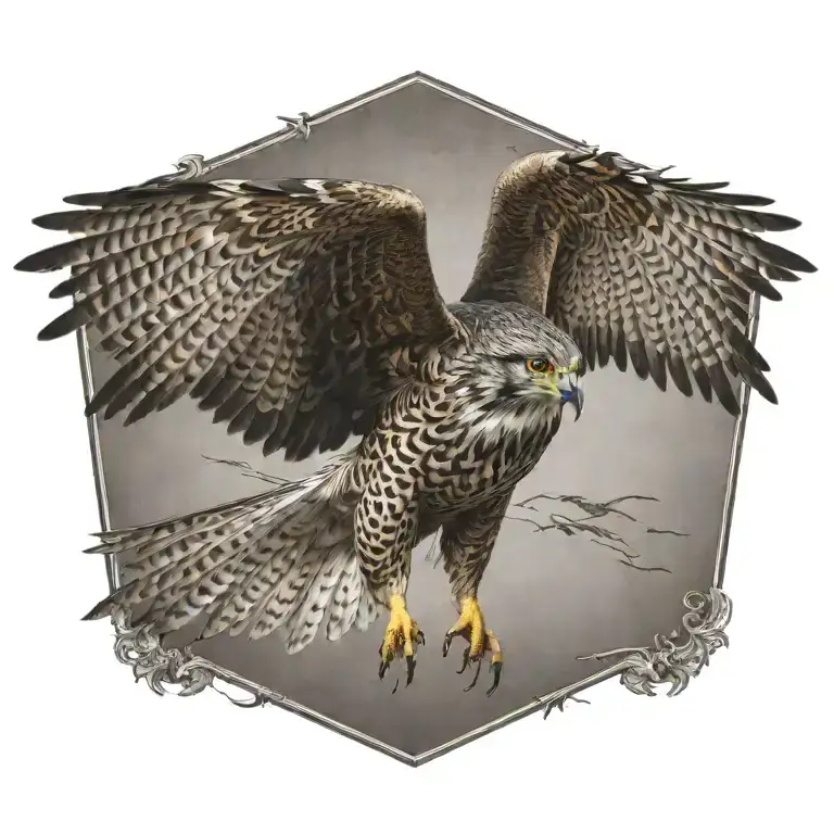 Large Falcon Swooping Down Wings Spread