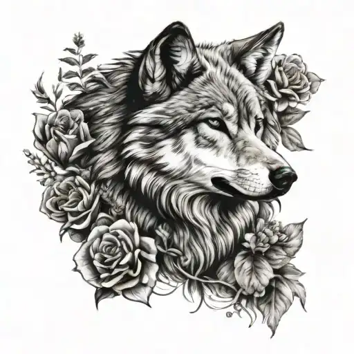 Wolf With Flowers For Outer Arm