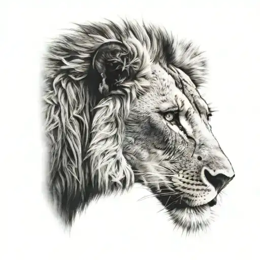 Lion Face Look To The Right Side Profile