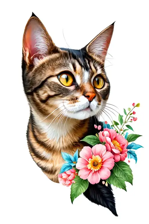 Cat And Flowers