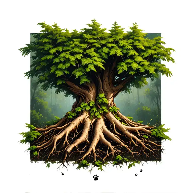 Paw Prints Fading Into Roots Growth Of Tree