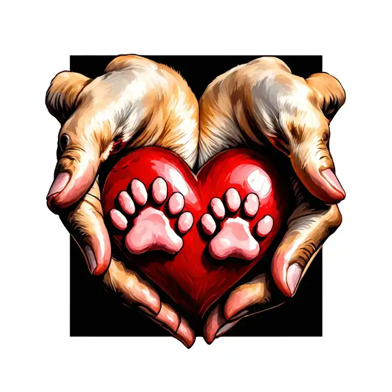 A Heart Holding 3 Paw Prints Love