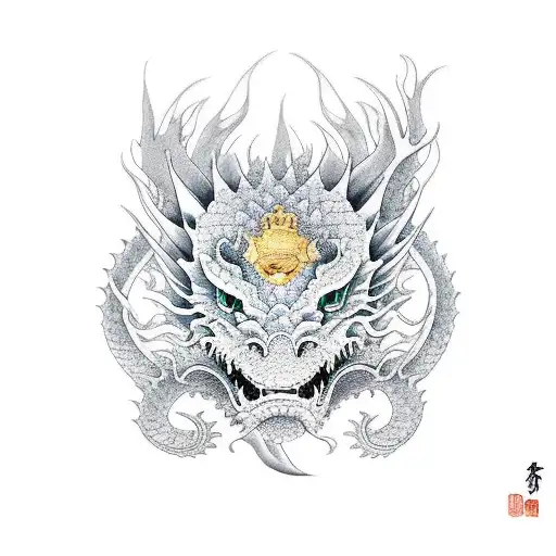 Japanese Tattoo With Sea And Dragon