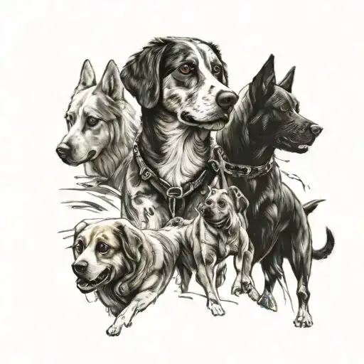 Create A Realistic Portrait Of A Strong Dog Walker With A Pack Of Dogs