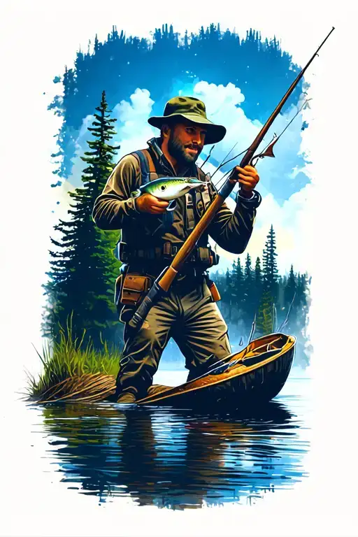 Hunting And Fishing Scene