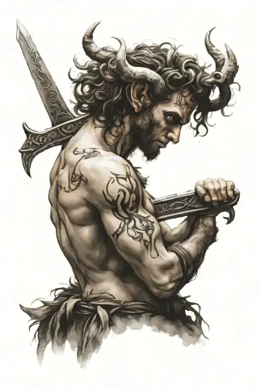 Pan Satyr Holding A Sword