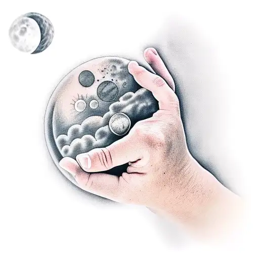 A Little Kids Hand And An Old Persons Hand Pointing At The Moon