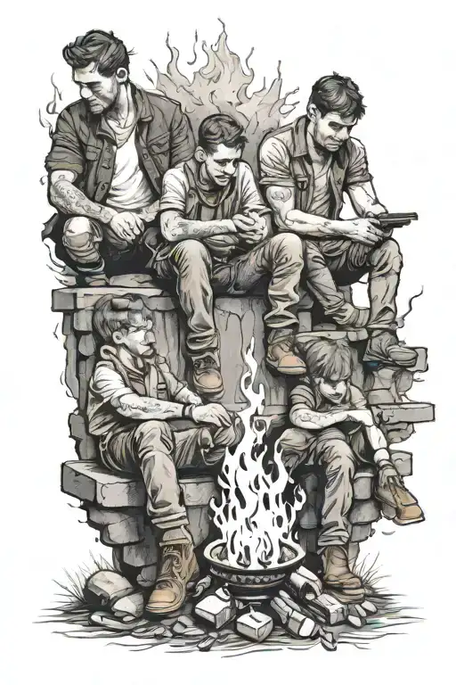 3 Brothers Sitting Around Fire