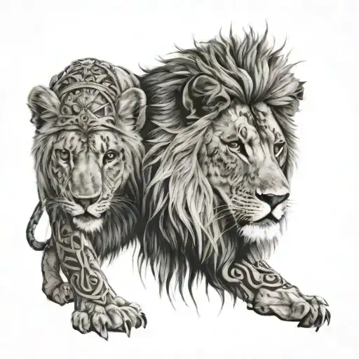 Lion And Daugther Tattoo Desing Wild All Seeing Eye