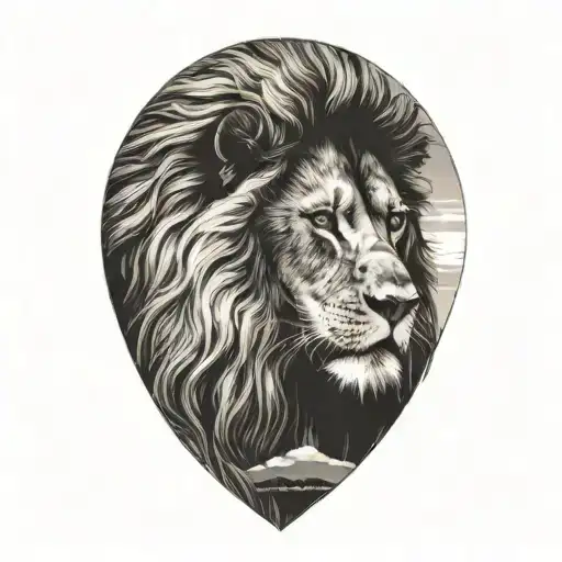 Lion Silhouette Walking Along Horizon In The Background With Sun In Sky