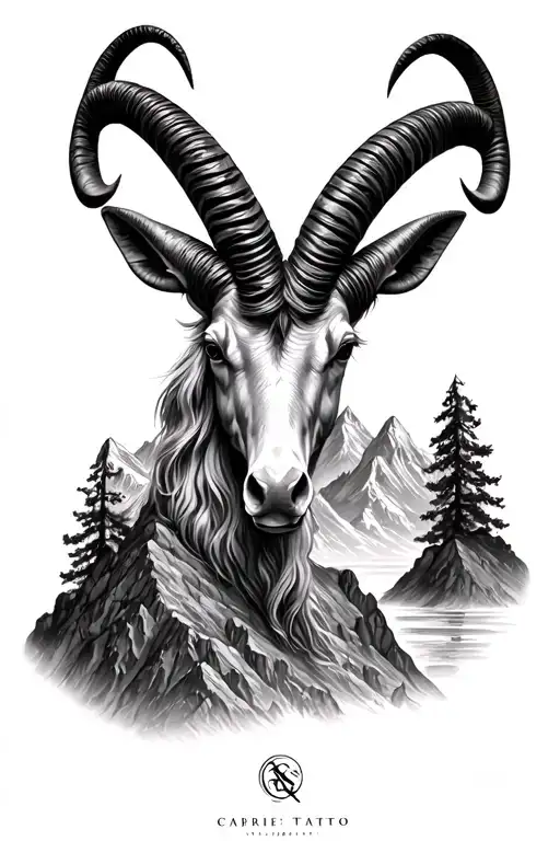 Capricorn With Mountain Landscape In