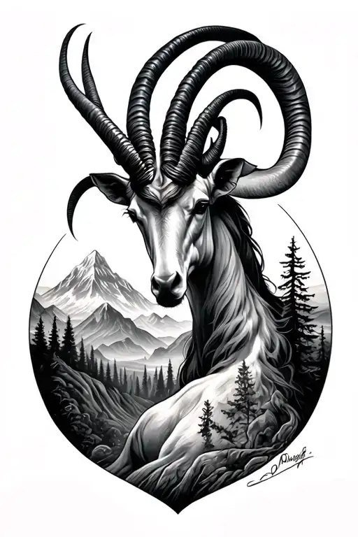 Capricorn With Mountain Landscape In