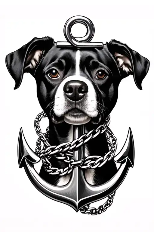 Anchor With Chain Wrap Around With And Dog Nose Print