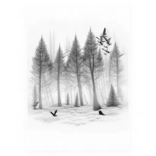 Forest With Fog And Birds