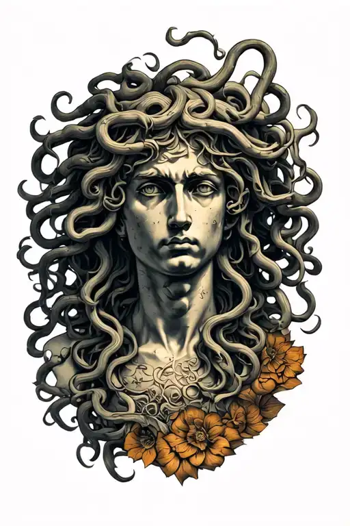 Medusa Greek Mythology Inspired Tattoo Design Combining Elements
