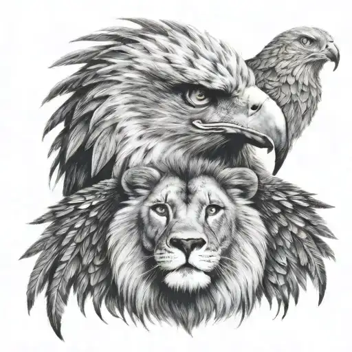Eyes Of An Eagle Looking Eachother To The Eyes Of A Lion