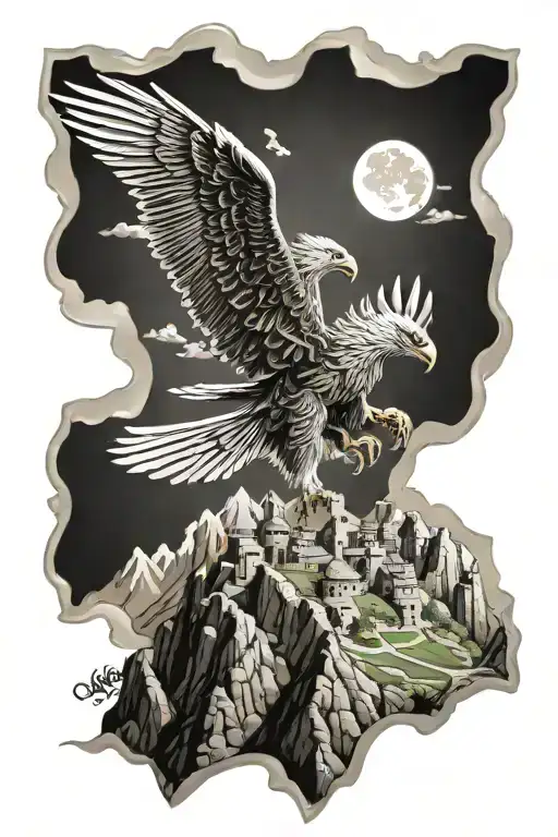 Alamut Castle And Eagle Flies Above It