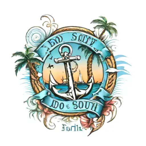 Anchor And Sea Waves And Palm Trees With The Words Do South
