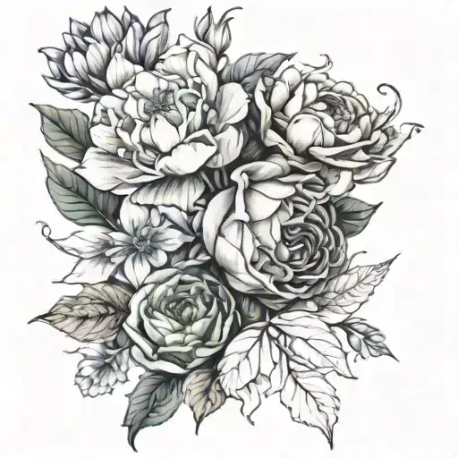 Sleeve Tattoo Featuring Birth Month Flowers Wrapping