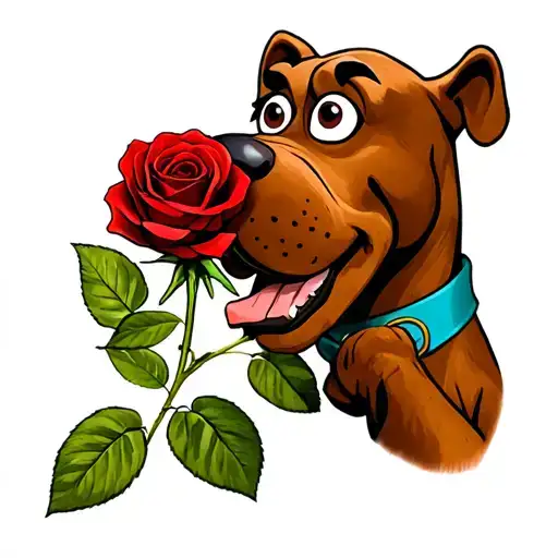 Scooby Doo Holding A Rose In His Mouth