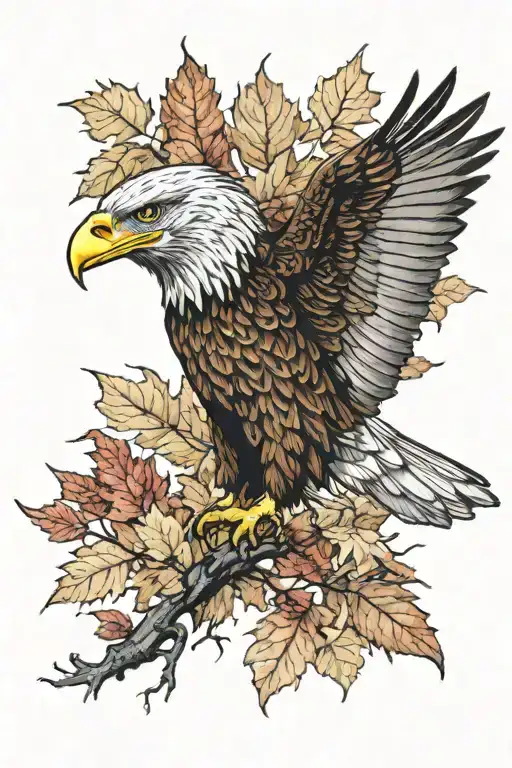 A Realistic Portrait Of A Eagle Bright Fall Leaves