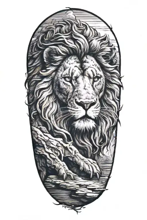 Lion Standing On A Rock Blending Into Polynesian