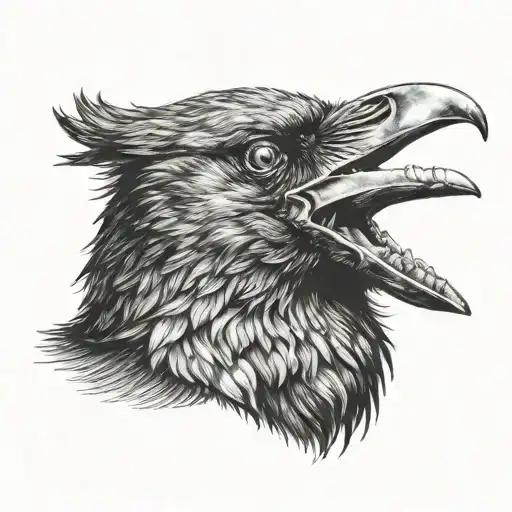 A Crow Holding A Chef's Knife In Its Beak Open Mouth