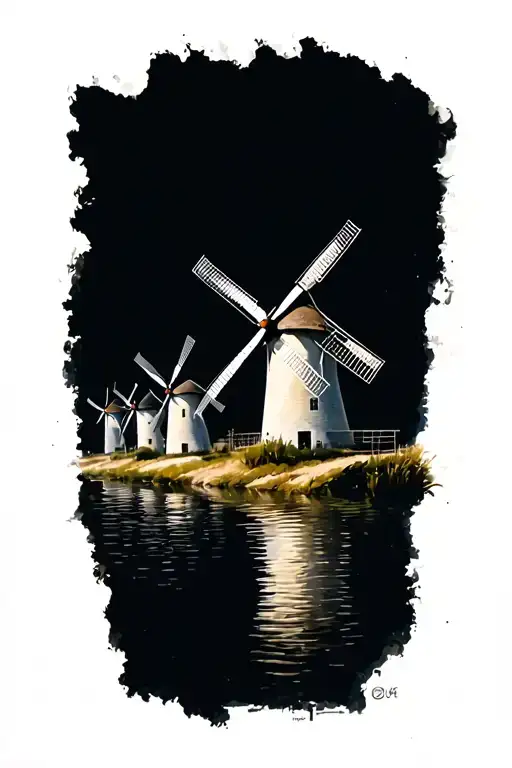 Six Windmills Along The Water