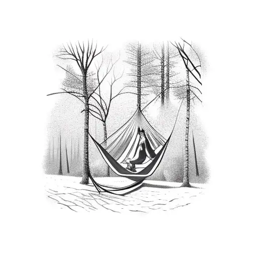 Hammock In The Woods Near A Mountain