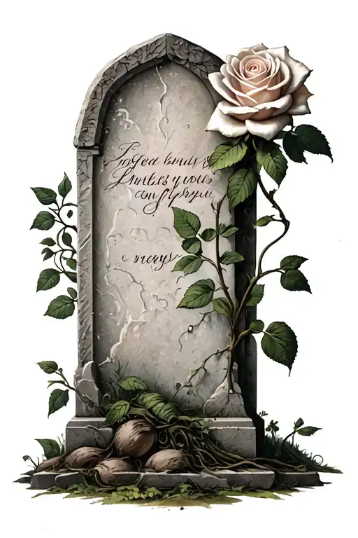 Grave With Rose Sprouting Out The Side View