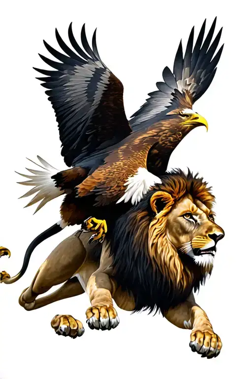 A Lion Attacking An Eagle