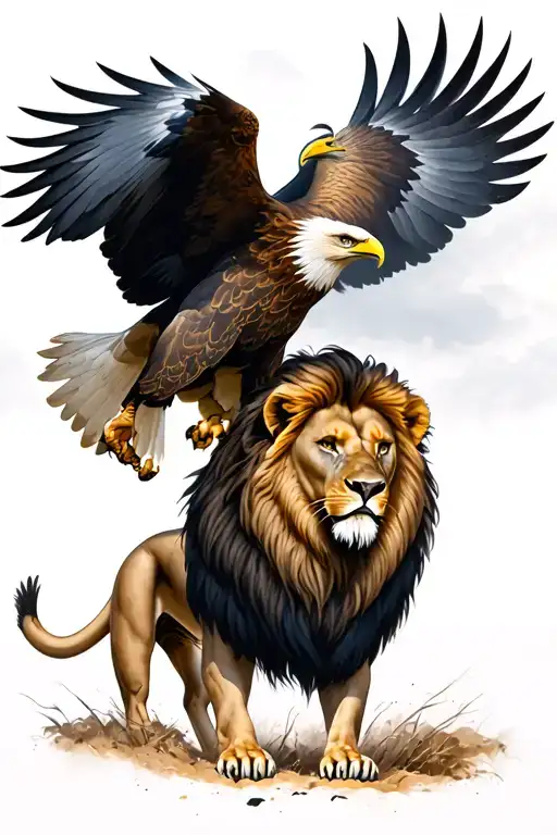 A Lion And An Eagle Attacking