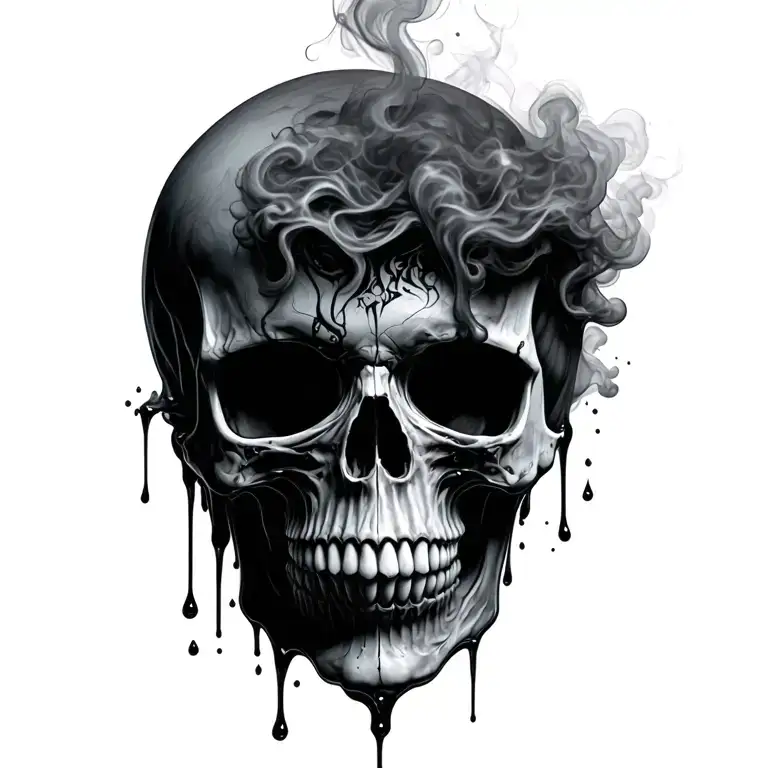 Skull With The Top Of The Head Becoming Smoke And The Jaw Becoming Liquid And Dripping